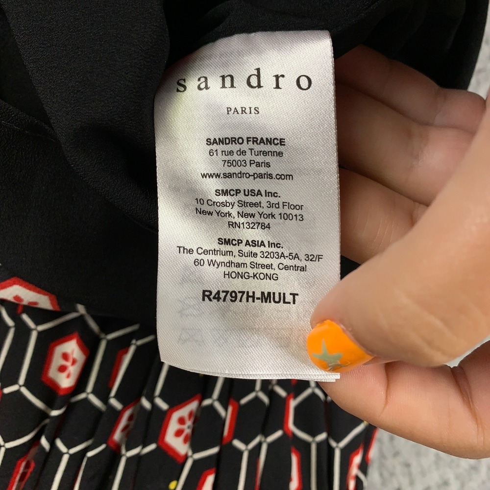 Sandro Paris Geometric Print Mini Dress Size 1 US 4 Red Black Silk Sleeveless - Picture 6 of 10
